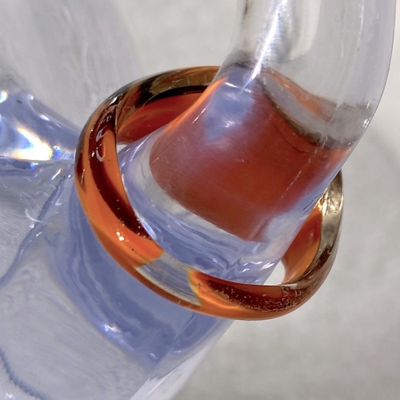 Vintage Art Glass Handmade Orange Burgundy Gold Glitter Band Ring - Picture 4 of 11